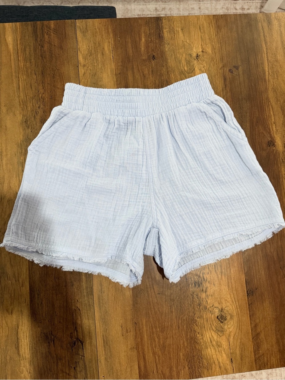 DKNY Light Blue High-Waist Cotton Gauze Shorts